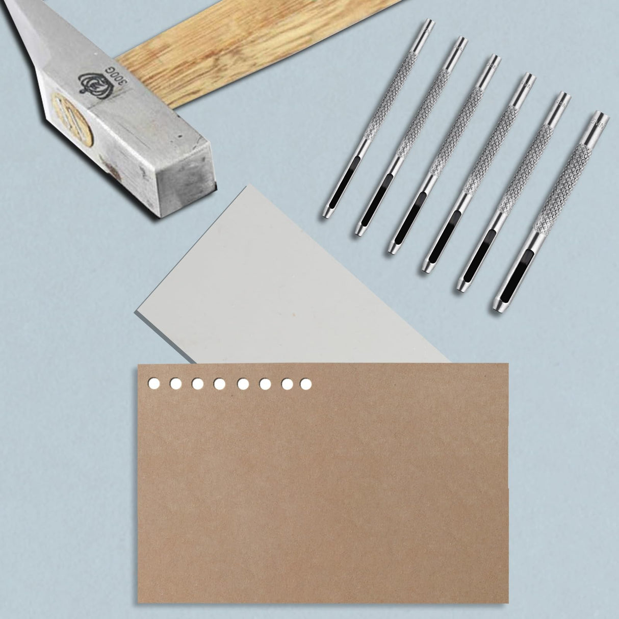 9 Pcs Leather Hole Punch Tool, Hollow Punch Set for Leather Stitching Punch Tool, Leather Belt Hole Punch Tool for Leather Watch Bands Gasket Belt Canvas Paper Rubber, with 1 x PVC Board HexinYigjly