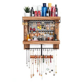 Pinzoveco Hanging Jewelry Organizer Wall Mounted With Wall Jewelry Organizer Holder For Necklaces Bracelet Earrings Ring (Rustic Wood) Pinzoveco
