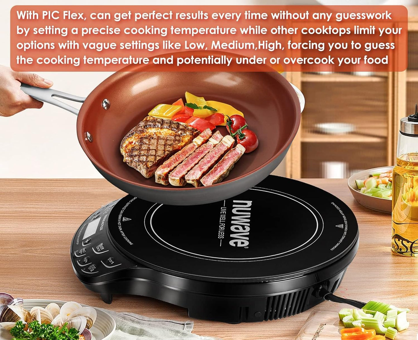 Nuwave Precision Induction Cooktop, 10.25” Shatter-Proof Ceramic Glass, 6.5” Heating Coil, 45 Temps from 100°F to 500°F, 3 Wattage Settings 600, 900 & 1300 Watts