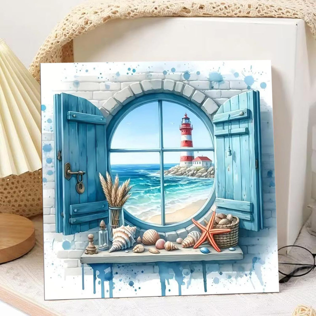 Beach Paint by Numbers Kit for Adults Beginner, Beach Paint by Numbers with Frame and Easel, DIY Crafts Painting by Number for Gift Home Wall Decor 9.84x9.84 inch hkejoi