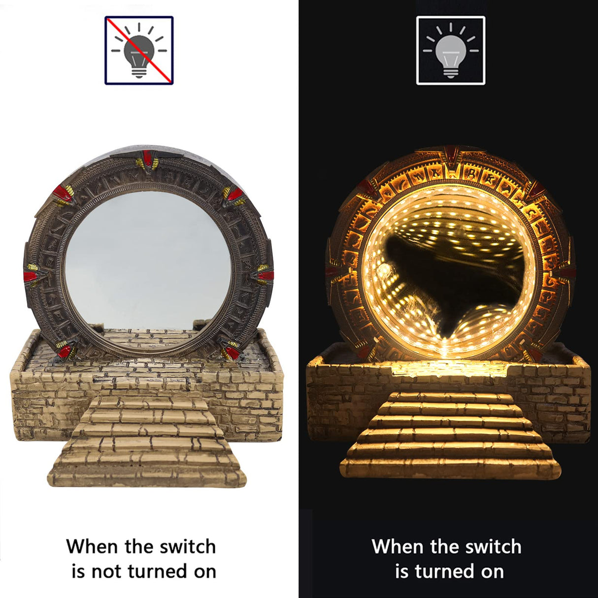 Starlight-gate Ring Mirror Time Tunnel Infinity Mirror Modelling 3D Night Light LED Table Lamp Collectable Gift Gaming Sculpture Home Decor (Led Light) brableewear