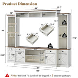 AMERLIFE 98in Farmhouse Wall Unit TV Stand with Bookshelves, Wine Cabinet, Fits 78" TVs, Large Entertainment Center with Power Outlets & Barn Door, Rustic Media Console for Living Room, White AMERLIFE