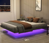 RVONOW King Size Floating Bed Frame with LED Lights and Under Bed Storage - Metal Platform Design, Noise-Free Assembly RVONOW