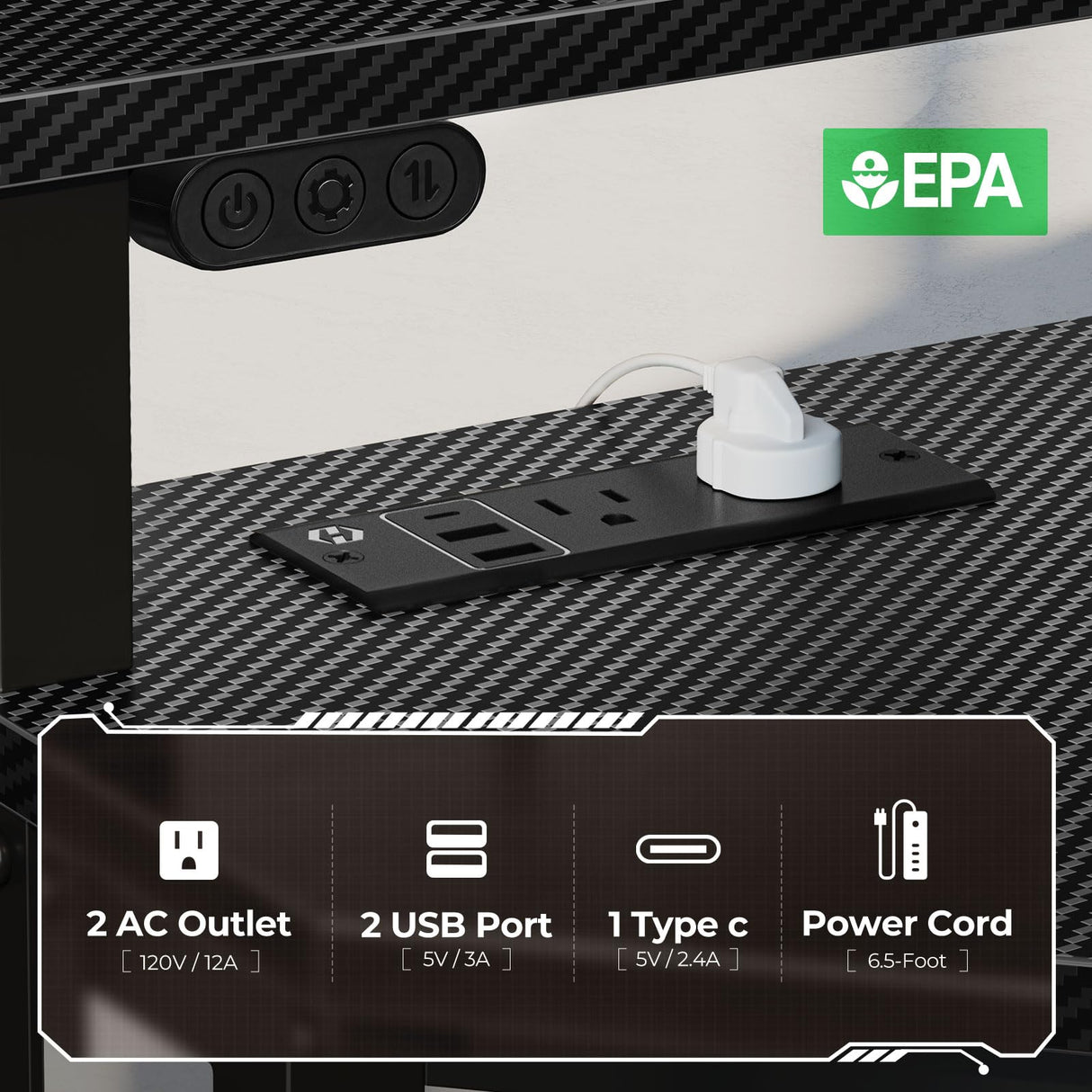 Rolanstar Corner Desk, 44.5" W x 34.5" H Small Carbon Fiber Computer Desk with Power Outlets, LED Lights and Keyboard Tray, Small Office Computer Desk with Monitor Stand for Small Space, Carbon Black Rolanstar