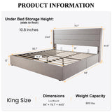 SHA CERLIN King Size Lift Up Storage Bed/Modern Wingback Headboard/Upholstered Platform Bed Frame/Hydraulic Storage/No Box Spring Needed/Wood Slats Support/Light Beige SHA CERLIN