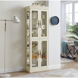 Lighted Glass Curio Cabinet with Lights & Adjustable Shelves,White Corner Curio Display Cabinet with Wood Frame (Free Standing,Light Bulb Include) YiaFurio