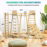 BlueWood Upgraded Indoor Playground 9-in-1 Jungle Gym Kids Climbing Toys, Waldorf Style Wooden Climber Playset with Slide, Swing, Monkey Bars, Upright/Rope Ladder, Climb Net, Natural Wood BlueWood