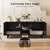 ONBRILL 59 Inches Cat Litter Box Enclosure for 2 Cats, Hidden Litter Boxes Furniture with Cat Scratch Pad, Large Indoor Pet House with Double Room, Wooden TV Stand Side Table, Black ONBRILL