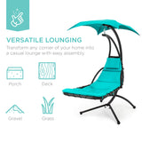 Best Choice Products Outdoor Hanging Curved Steel Chaise Lounge Chair Swing w/Built-in Pillow and Removable Canopy - Teal Best Choice Products