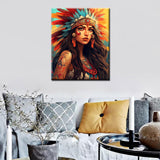 Tribal Indian Girl DIY Paint by Numbers for Adults Traditional Native American Female DIY Oil Painting Acrylic Paint Art Fashion Women Painting Kit Canvas with Acrylic Paints Art 16x20 Inch(Frameless) TUMOVO