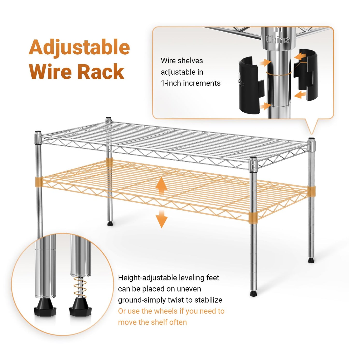 YSSOA 1-Tier Shelving Unit, 29.92" W x 13.78" D x 14.96" H Steel Organizer Wire Rack, Chrome, 2 Pack