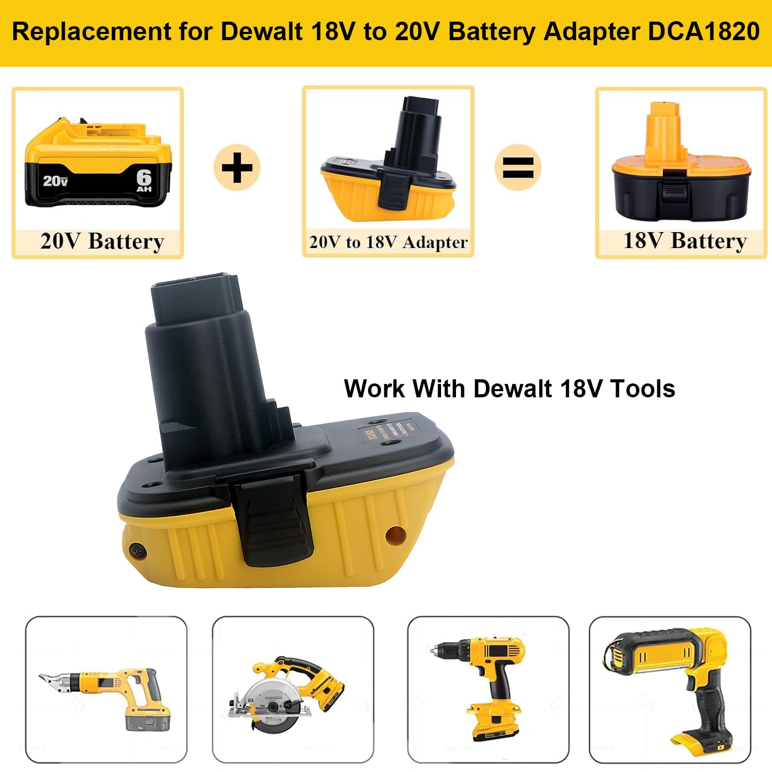 18v to 20v Battery Adapter Replacement for Dewalt DCA1820, Compatible with Dewalt 20V Max Lithium Battery DCB203 DCB204 to Dewalt 18V XRP NiCad NiMh Batteries DC9096 Tools - WoodArtSupply