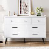 DWVO White 7 Drawer Dresser, 47" W Large Double Dresser Chest of Drawers, Modern Wood Storage Dresser Organizer with Black Metal Handles & Anti-Tipping Device for Hallway, Entryway DWVO