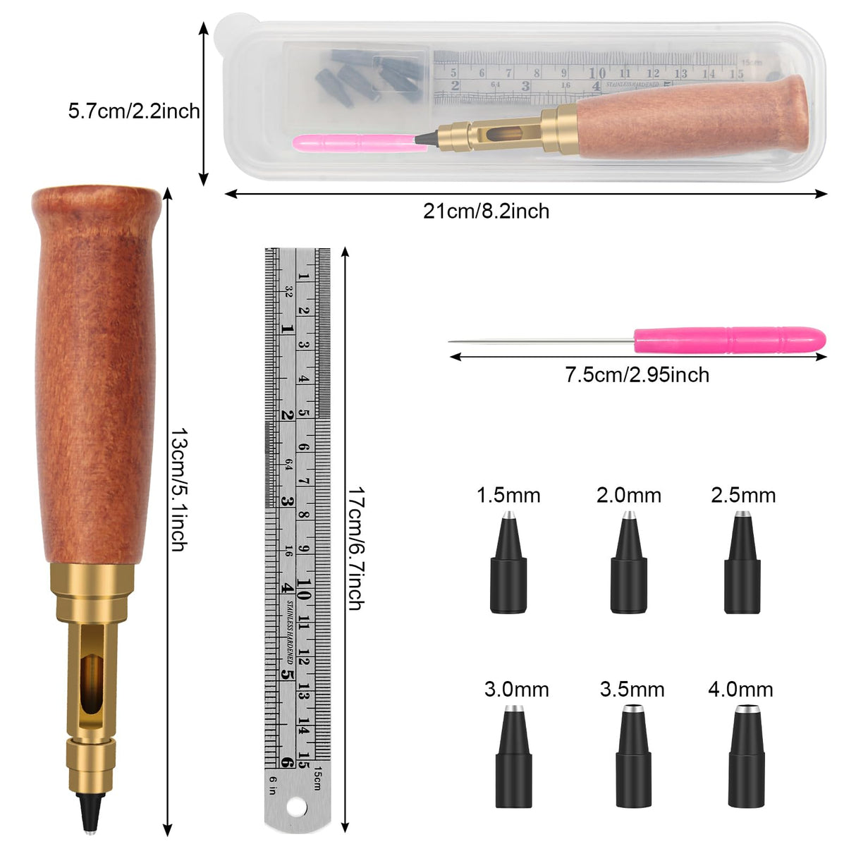 Japanese Screw Punch, Boyistar Wood Handle Belt Hole Puncher, Adjustable Leather Hole Punch Tool (Brown) Boyistar