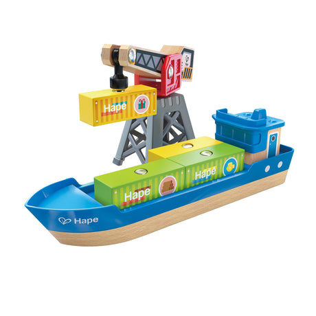 Hape Cargo Ship & Crane | Toy Boat and Crane Playset, for Children Ages 3Y+ Hape