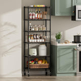 SINGAYE 6 Shelf Storage Wire Shelves Closet Bathroom Organizers Metal Pantry Kitchen Small Garage Shelving Unit Laundry Room Organization Home Narrow Rack Net Basket with Wheels Black SINGAYE