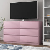 Vibe & Dine 6 Drawer Double Dresser, Modern Chest of Drawers with Wide Storage for Closet, Bedroom, Living Room, Pink Vibe & Dine
