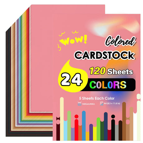 Colored Cardstock Paper 120 Sheets, Card Stock 24 Colors Assorted, Colored Construction Paper Thick 160 Gsm 60 Llb for Printing Cutting DIY A4 Gomedi
