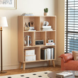 LEYAOYAO 7 Cube Bookshelf, 3 Tier Modern Bookcase with Legs, Mid-Century Modern Wood Book Shelves Storage, Boho Natural Book Case, Freestanding Organizer Display Shelf for Bedroom,Living Room,Office LEYAOYAO