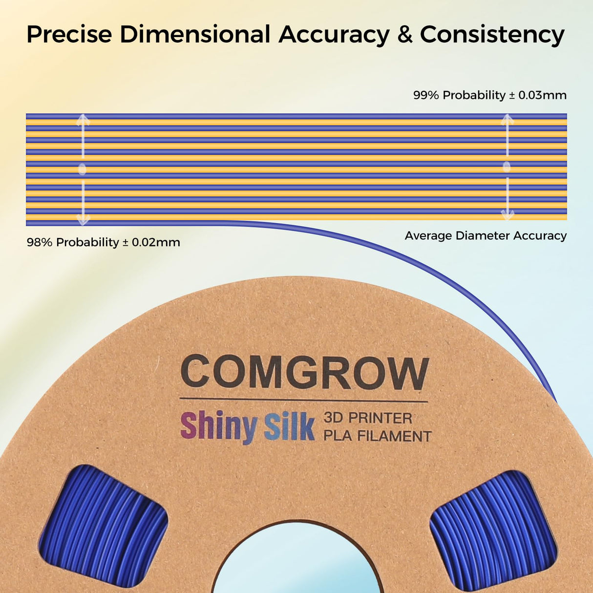 Comgrow Silk PLA 3D Printer Filament, Dual Color 2 in 1 Golden and Blue, 3D Printing PLA Filament 1.75mm, Dimensional Accuracy +/- 0.02 mm, 1KG Spool, Coextrusion Shiny Silk 3D Filament Comgrow