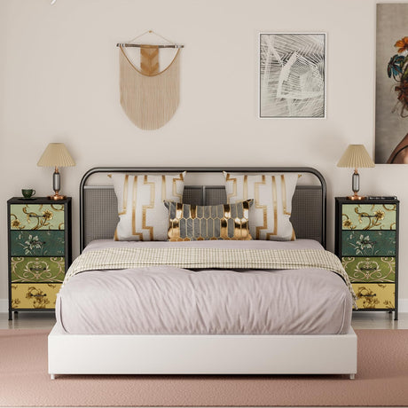 Furnulem 4 Drawer Dresser, Vertical Nightstand for Kids, Adult, Fabric Chest of Drawers for Bedroom, Living Room, Closet, Nusery, Storage Tower Unit Retro Style Furniture, Wood Desk Top Furnulem