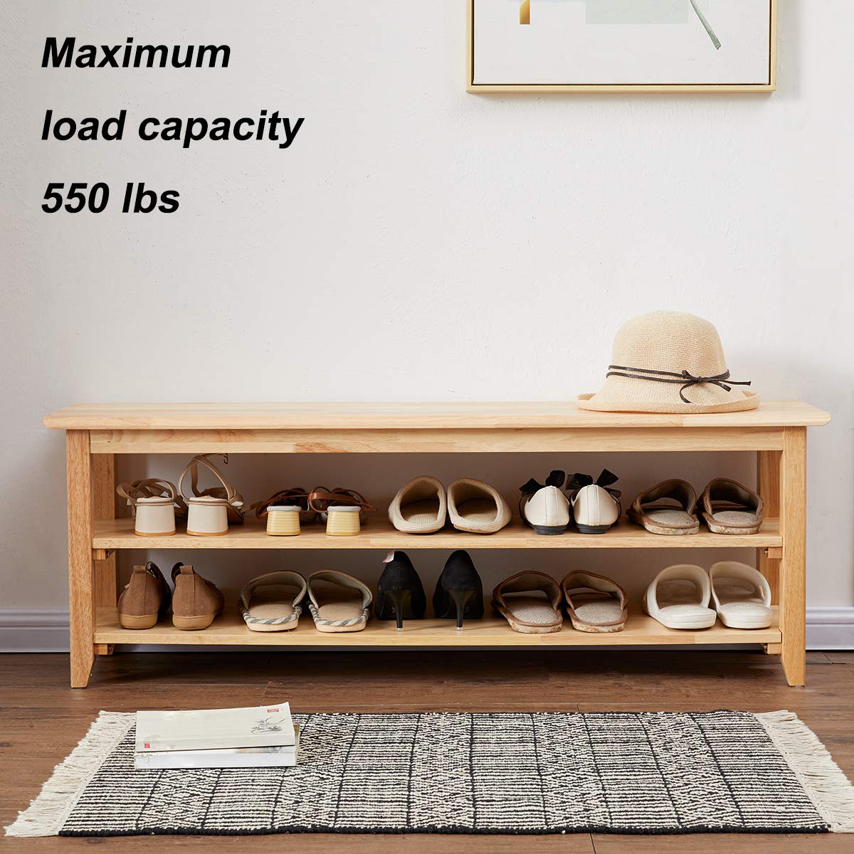 XKZG Storage Bench Wooden Shoe Bench Simple Style Wood Entryway Bench Shoe Rack (Natural,47.2") - WoodArtSupply