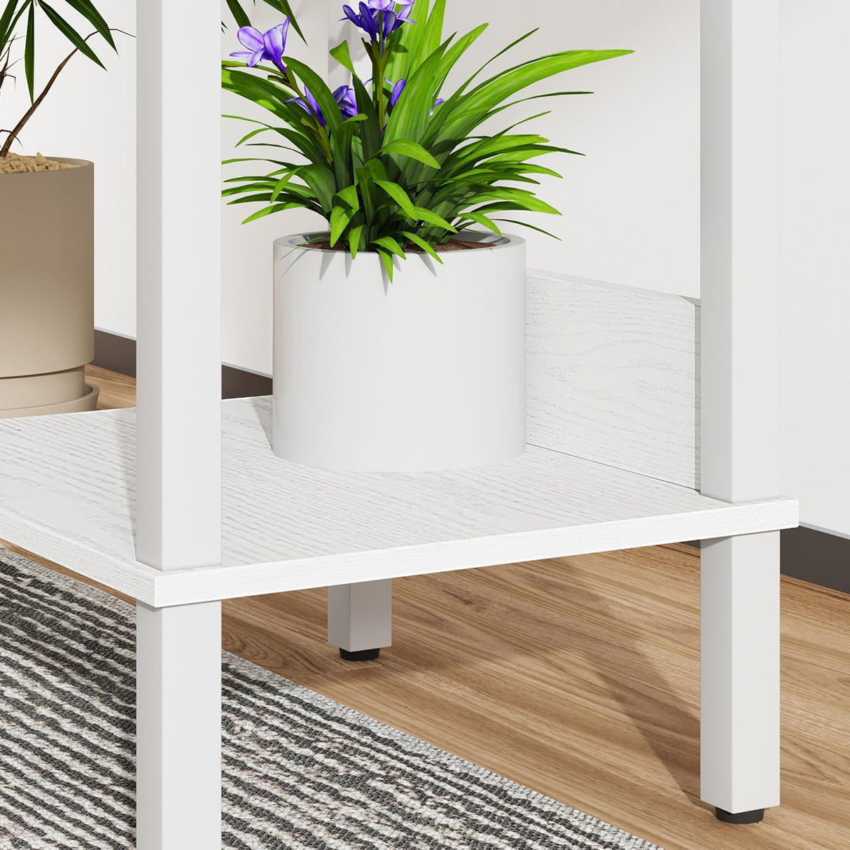 End Table, Side Table, Set of 2, Nightstands with 2-Tier Storage Shelves, Sofa Table for Small Space, Coach Table for Living Room Bedroom, White UTBT101W2 VIMBER