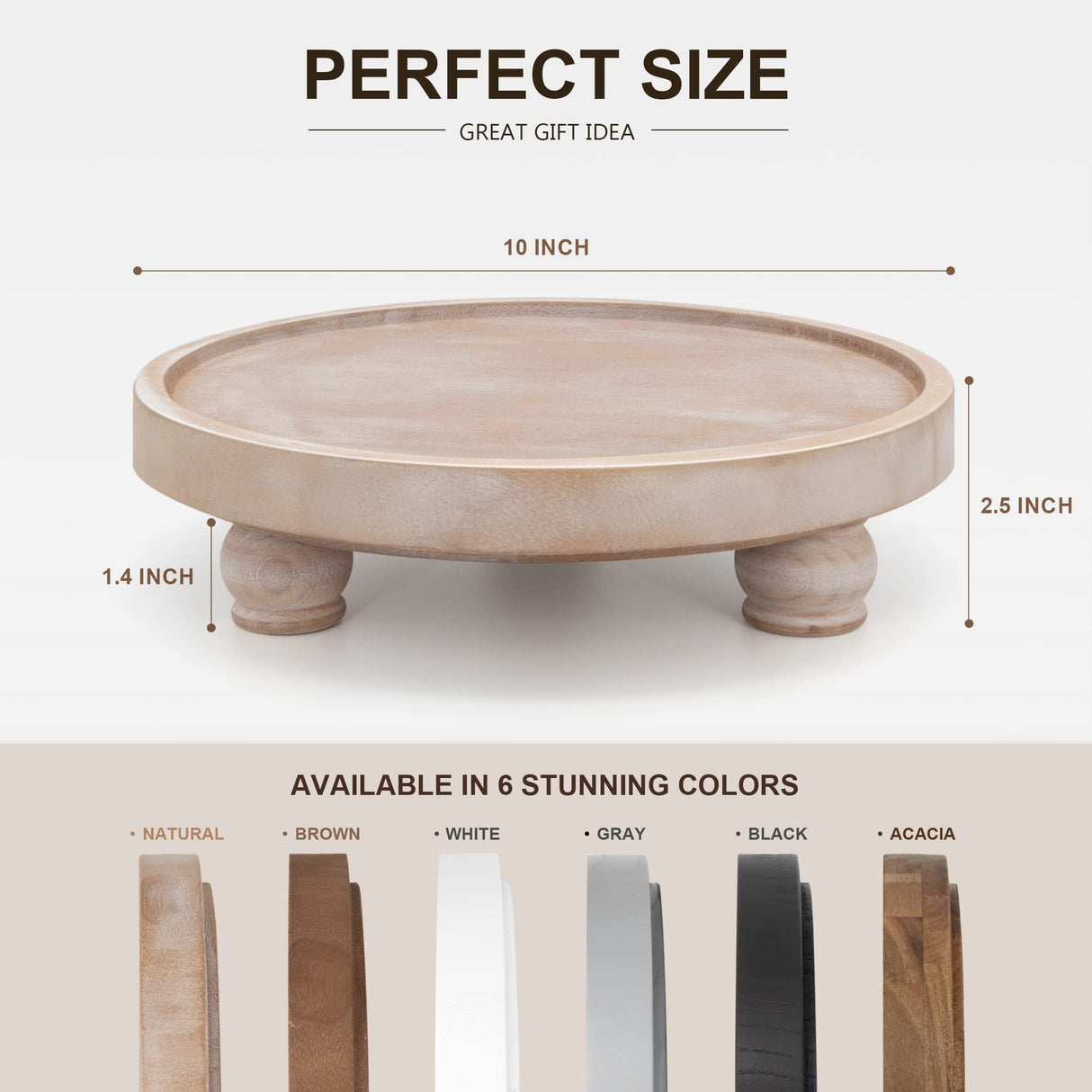 EOSAHR Farmhouse Wood Riser for Display : Decorative Pedestal Stand for Kitchen Counter and Home Decor - Elegant Round Waterproof Display Tray for Bathroom Soap, Sink, Vase (Natural Wood) EOSAHR