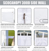 SCOCANOPY SideWall for 12x12ft Canopy Frame, 3 Pack SunWalls Only,(White) SCOCANOPY