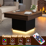 FABATO Lift Top Coffee Table with LED Light and Charging Station, 31.5 Inch Square Coffee Table with Hidden Storage, Modern Farmhouse Center Table for Living Room, Reception Dinning Room, Black Walnut FABATO