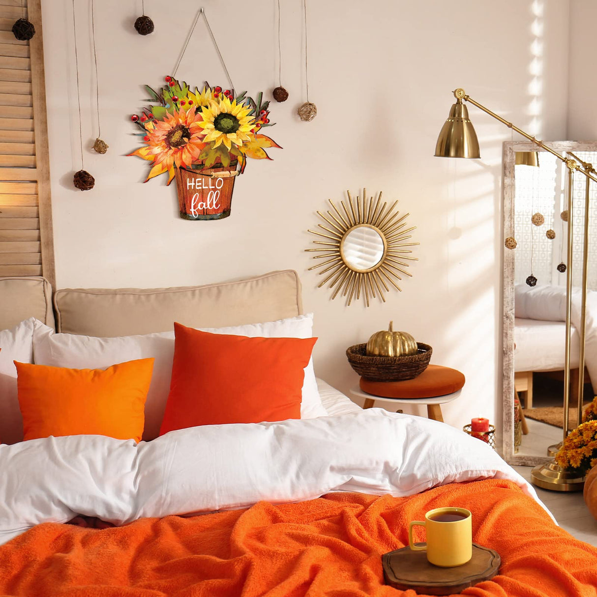 Hello Fall Sign Hello Fall Door Sign Wooden Farmhouse Home Sign with Fall Sunflower for Porch Farmhouse Thanksgiving Autumn Front Door Outdoor Home Decor Bucherry