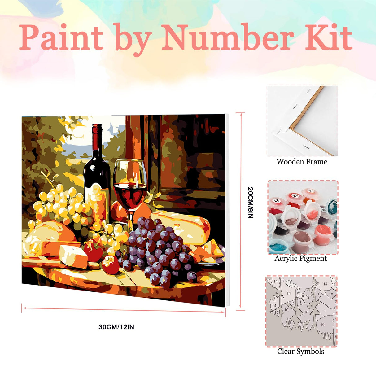 Auremi Fruit Paint by Number Kits for Adults,Red Wine Paint by Number on Canvas with Frame DIY Painting with Number Acrylic Oil Paint Kits for Home Decor 8x12 Inch Auremi