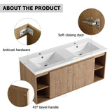 SSLine 48-Inch Double Sink Vanity Modern Wall Mounted Bathroom Vanity with Double Resin Sink 48" Large Floating Bathroom Vanities Set with Side Open Shelves & Cabinet (Brown) SSLine