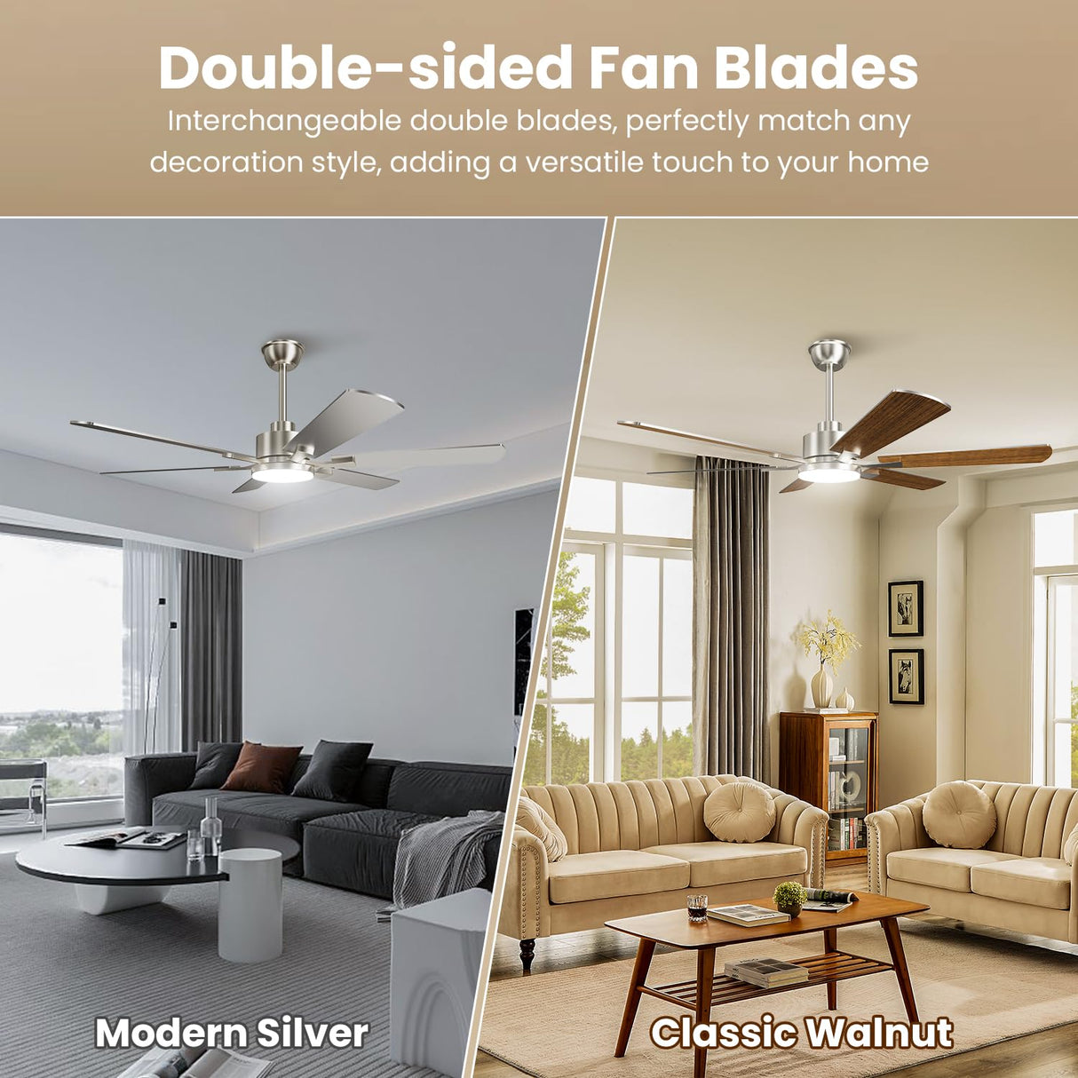 Hisummer 52 inch Modern Ceiling Fan with Light and Remote, Large Farmhouse Ceiling Fan with Lights, Silver White Ceiling Fan with Light for Bedroom Living Room Kitchen Garage, 6 Blade, 6 Speeds Hisummer