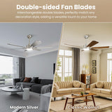 Hisummer 52 inch Modern Ceiling Fan with Light and Remote, Large Farmhouse Ceiling Fan with Lights, Silver White Ceiling Fan with Light for Bedroom Living Room Kitchen Garage, 6 Blade, 6 Speeds Hisummer