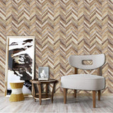 Meihodan Handpainting Peel and Stick Wallpaper Herringbone Wood Panel Self-Adhesive Prepasted Wallpaper Wall Mural 17.7in x 9.8ft Meihodan