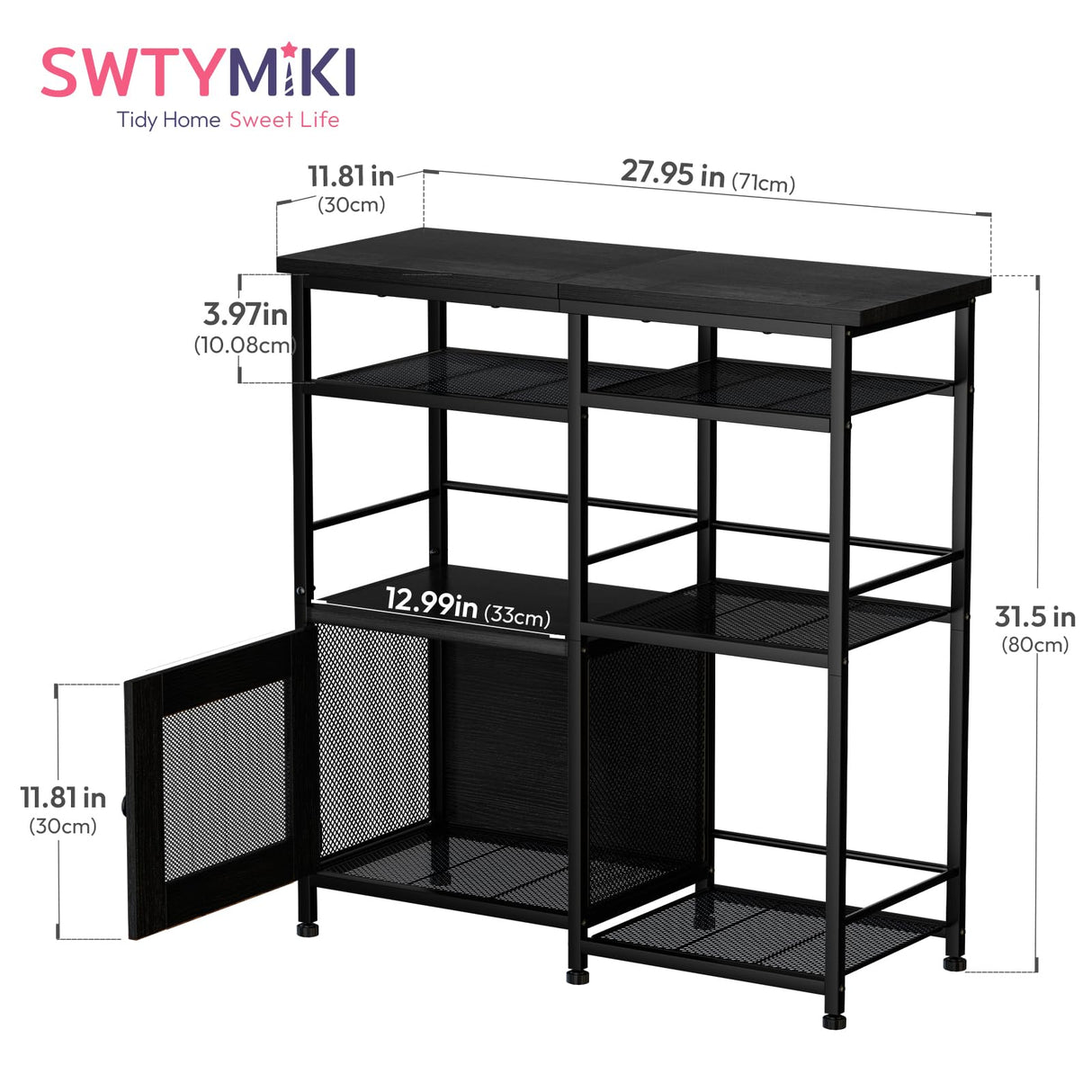 SWTYMIKI Coffee Bar Cabinet Station - Farmhouse Small Coffee Stand Station with Doors, Rustic Storage Organizer for Kitchen, Buffet Sideboard Cabinet Table for Home, Office, Corner, Bar, Black SWTYMIKI