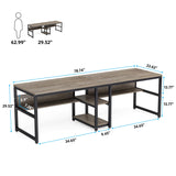 Tribesigns Two Person Desk with Bookshelf, 78.7 Computer Office Double Desk for Two Person, Rustic Writing Desk Workstation with Shelf for Home Office (Grey) Tribesigns