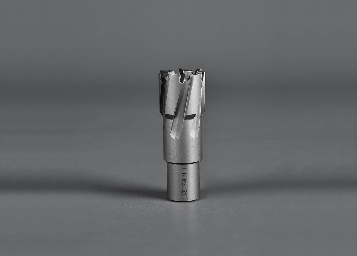 Annular Cutter Set Carbide 8pcs JESTUOUS 3/4 Inch Weldon Shank 1-3/8 Cutting Depth and Cutting Diameter from 1/2 to 1-1/16 Two Flat TCT Bit for Drill Press with 2 Pilot Pins JESTUOUS