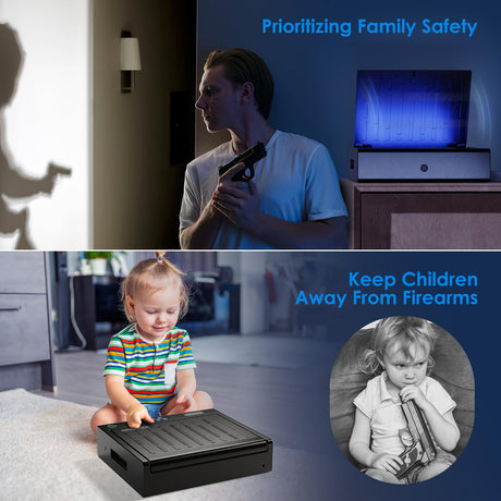 KESONS Biometric Gun Safe for Pistols, Fingerprint ≤0.1s Quick Access Handgun Safe with LCD Display/Digital Keypad, for Nightstand & Car (Matt Black) KESONS