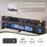 Dnxao Floating Bed Frame,King Bed Frame with Storage Headboard, King Platform Bed Frame with LED Lights and Charging Station, Noise Free, No Box Spring Needed,Quick Assembly,PU Black Dnxao