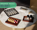 Set of 2 Decorative Serving Trays - Bamboo + Silver Stainless Steel Handles - Coffee Table or Ottoman Tray for Breakfast in Bed Jewelry, Decor Organization - 12"x17" - Stained Brown Finish Comfify