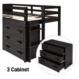 Merax Twin Size Loft Bed, Wood Bedframe for Kids Teens Adults Bedroom with Cabinet, Shelf, Stairs, Espresso Merax