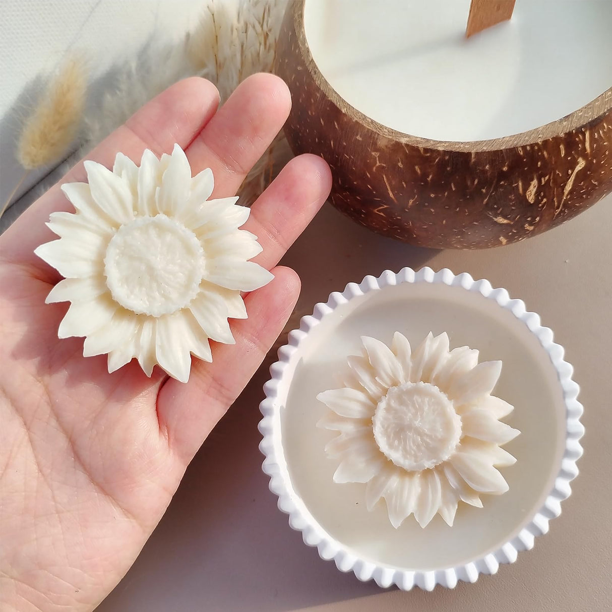 Wehous 2PCS Sunflower Candle Mold Unique Flower Silicone Fondant Chocolate Cake Decor Molds 3D Floral Silicone Molds for Resin Candle Soap Wax Polymer Clay Concrete Art Craft Home Ornament Wehous