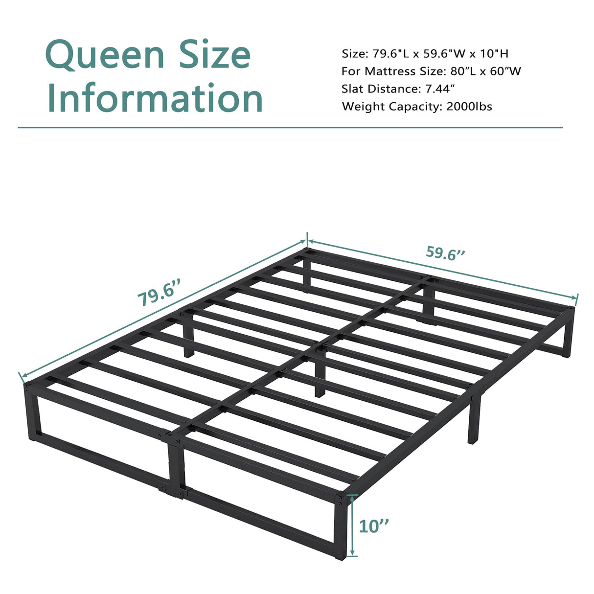 XINXINYAN Metal Bed Frame Queen Size 10 Inch,Black Heavy Duty Queen Mattress Foundation,No Box Spring Needed,Noise Free,Easy Assembly XINXINYAN