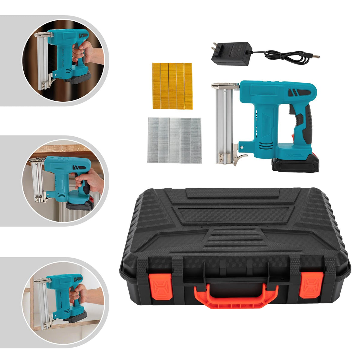 2-in-1 Nail Gun, Nail Gun with 20V 1.5Ah Battery & Charger, Electric Nail Gun with 1000Pcs Staples and Nails, for Home Improvement & Woodworking (Blue) TFCFL