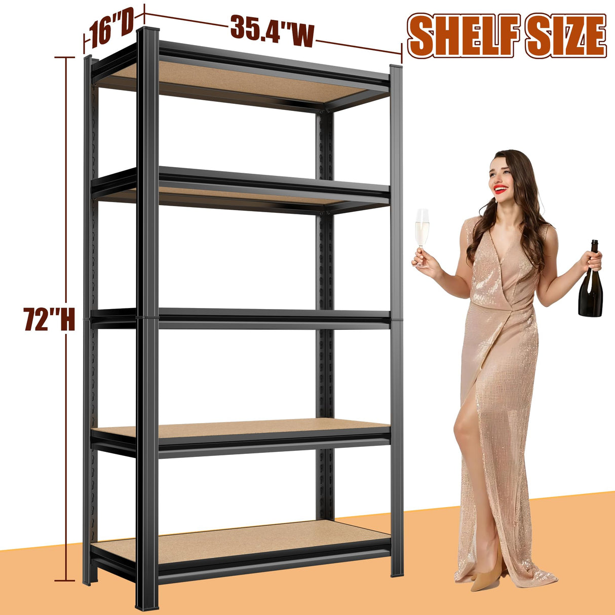 Bookshelf, 5-Tier Open Bookcase, Freestanding Display Storage Shelves, Tall Bookcase for Bedroom, Living Room and Office, Modern Light Brown,35.4" W*16" D*72" H Notmise