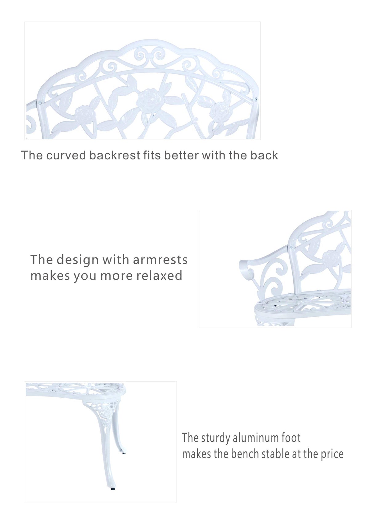 Patio Balcony Bench Double Seat, Anti-Rust Cast Aluminum Patio Garden Bench for Park Yard Outdoor Furniture White.1 C/G patio casa