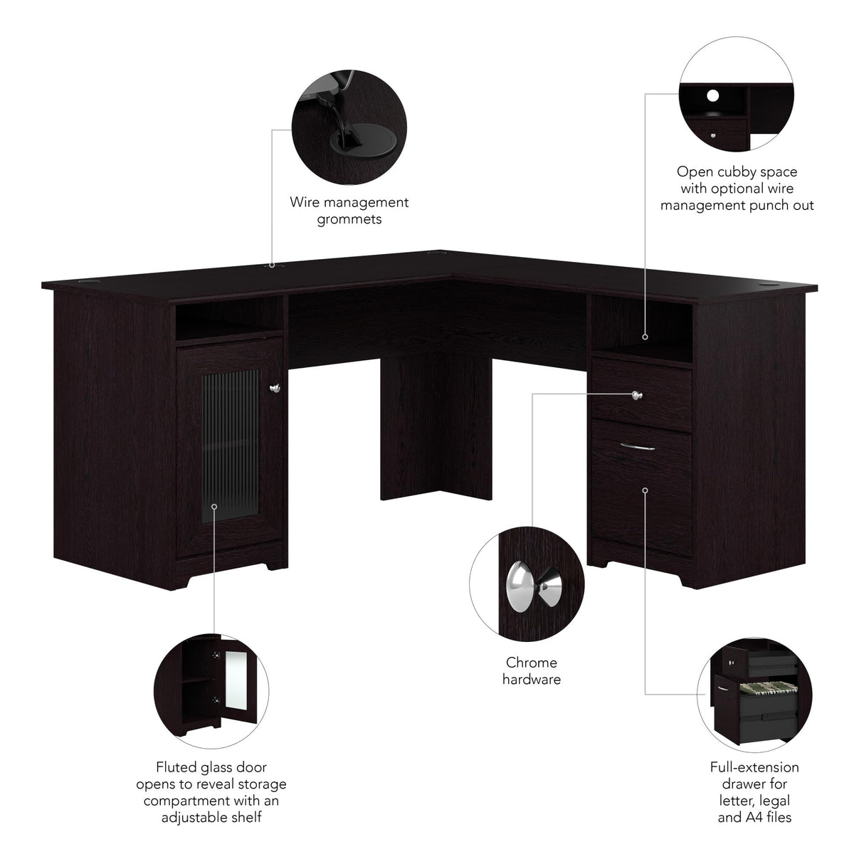 Bush Furniture Cabot 60W L Shaped Computer Desk in Espresso Oak Bush Business Furniture