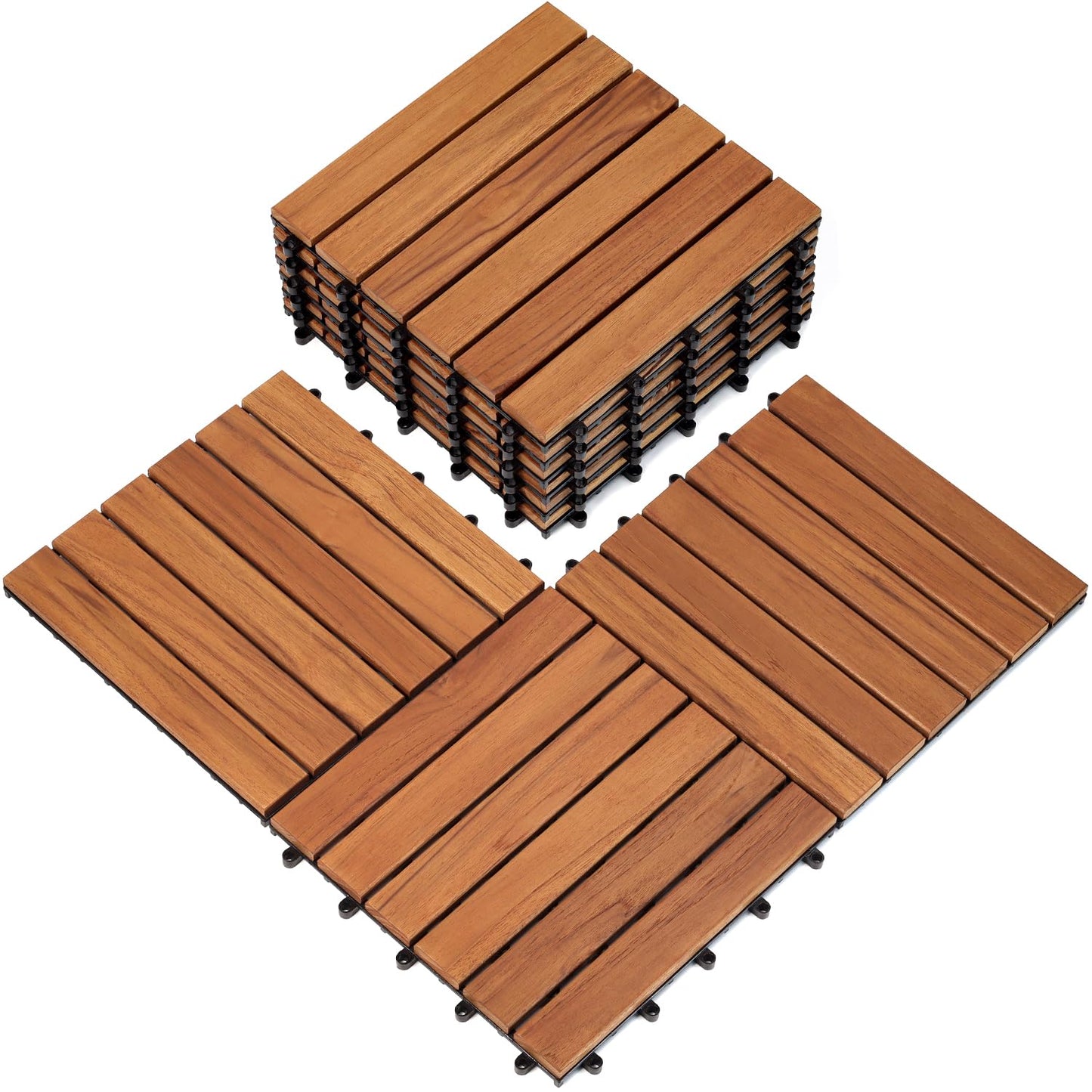 TEAK Deck Tiles (Pack of 9) Hardwood Interlocking Patio Deck Tiles, TEAK Wood Deck Tiles Interlocking Outdoor, Patio Tiles Outdoor Interlocking Waterproof All Weather - WoodArtSupply